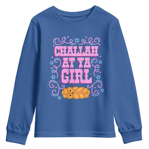 Funny Jewish Holiday Youth Sweatshirt Challah At Ya Girl Gift TS12 Royal Blue Print Your Wear