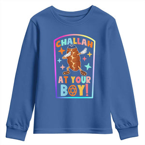 Hanukkah Challah At Ya Boy Youth Sweatshirt Funny Holiday Gift TS12 Royal Blue Print Your Wear