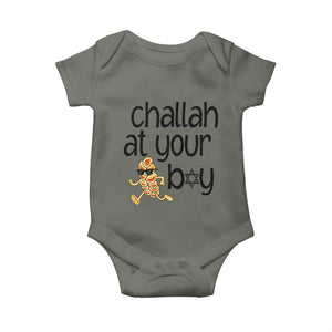 Festival Of Lights Gift Baby Onesie Hanukkah Challah At Ya Boy TS12 Military Green Print Your Wear