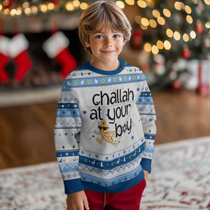 Festival Of Lights Gift Hanukkah Ugly Sweater Challah At Ya Boy TS12 Gray Blue Print Your Wear