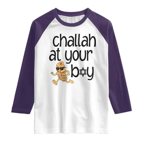 Festival Of Lights Gift Raglan Shirt Hanukkah Challah At Ya Boy TS12 White Purple Print Your Wear