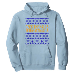Funny Ugly Hanukkah Hoodie Deck The Halls With Matzo Balls Jewish Gift TS12 Light Blue Print Your Wear