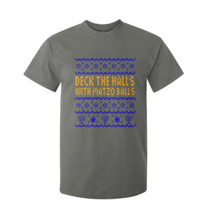 Funny Ugly Hanukkah T Shirt For Kid Deck The Halls With Matzo Balls Jewish Gift TS12 Military Green Print Your Wear