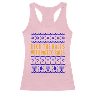Funny Ugly Hanukkah Racerback Tank Top Deck The Halls With Matzo Balls Jewish Gift TS12 Light Pink Print Your Wear