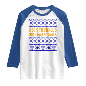 Funny Ugly Hanukkah Raglan Shirt Deck The Halls With Matzo Balls Jewish Gift TS12 White Royal Print Your Wear