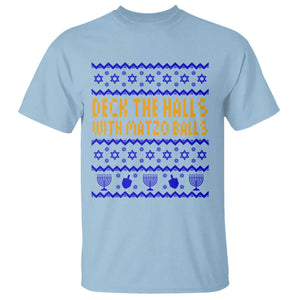 Funny Ugly Hanukkah T Shirt Deck The Halls With Matzo Balls Jewish Gift TS12 Light Blue Print Your Wear