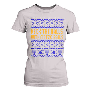 Funny Ugly Hanukkah T Shirt For Women Deck The Halls With Matzo Balls Jewish Gift TS12 Ice Gray Print Your Wear
