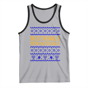 Funny Ugly Hanukkah Tank Top Deck The Halls With Matzo Balls Jewish Gift TS12 Athletic Heather Black Print Your Wear