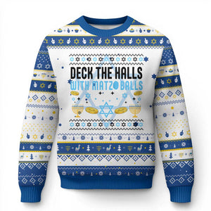Deck The Halls With Matzo Balls Hanukkah Ugly Sweater Funny Ugly Jewish Holiday Gift TS12 White Royal Blue Print Your Wear