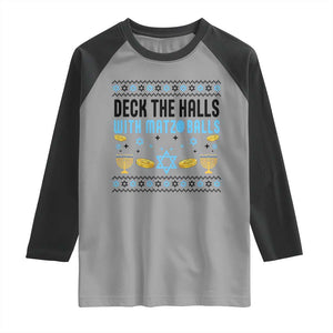 Deck The Halls With Matzo Balls Raglan Shirt Funny Ugly Jewish Holiday Gift TS12 Sport Gray Black Print Your Wear