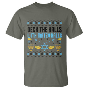 Deck The Halls With Matzo Balls T Shirt Funny Ugly Jewish Holiday Gift TS12 Military Green Print Your Wear