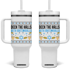 Deck The Halls With Matzo Balls Tumbler With Handle Funny Ugly Jewish Holiday Gift TS12 One Size: 40 oz White Print Your Wear