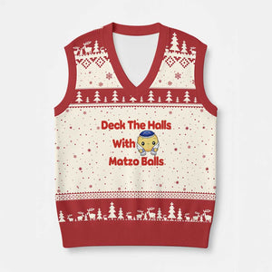 Deck The Halls With Matzo Balls V-Neck Knit Sweater Vest Religious Jewish Holiday Gift TS12 Beige Red Print Your Wear