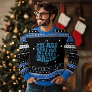Funny Im Just Here For The Matzo Balls Jewish Gift Hanukkah Ugly Sweater TS12 Black Blue Print Your Wear