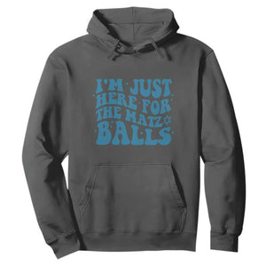 Funny Hanukkah Hoodie Im Just Here For The Matzo Balls Jewish Gift TS12 Dark Heather Print Your Wear