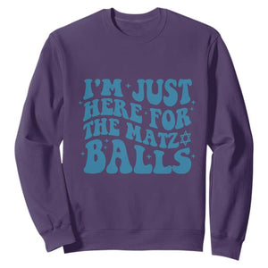 Funny Hanukkah Sweatshirt Im Just Here For The Matzo Balls Jewish Gift TS12 Purple Print Your Wear