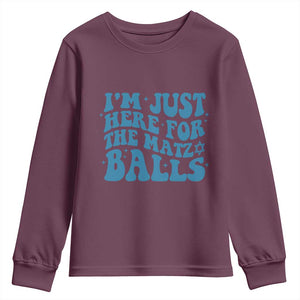 Funny Hanukkah Youth Sweatshirt Im Just Here For The Matzo Balls Jewish Gift TS12 Maroon Print Your Wear
