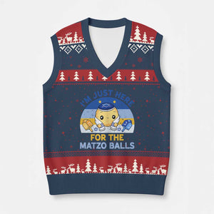 Im Just Here For The Matzo Balls V-Neck Knit Sweater Vest Funny Jewish Holiday Gift TS12 Navy Red Print Your Wear