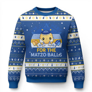 Im Just Here For The Matzo Balls Hanukkah Ugly Sweater Funny Jewish Holiday Gift TS12 Blue White Print Your Wear