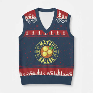 Funny Hanukkah Food Lover Gift V-Neck Knit Sweater Vest Matzo Baller TS12 Navy Red Print Your Wear