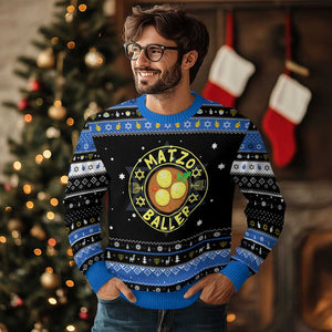 Funny Food Lover Gift Hanukkah Ugly Sweater Matzo Baller TS12 Black Blue Print Your Wear