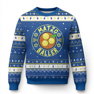 Funny Food Lover Gift Hanukkah Ugly Sweater Matzo Baller TS12 Blue White Print Your Wear