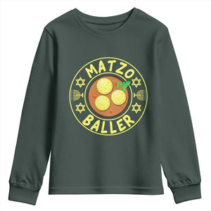 Funny Hanukkah Food Lover Gift Youth Sweatshirt Matzo Baller TS12 Dark Forest Green Print Your Wear