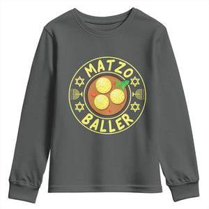 Funny Hanukkah Food Lover Gift Youth Sweatshirt Matzo Baller TS12 Dark Heather Print Your Wear