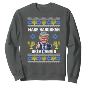 Make Hanukkah Great Again Sweatshirt Funny Ugly Jewish Holiday Gift TS12 Dark Heather Print Your Wear