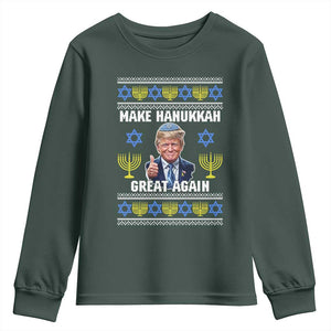 Make Hanukkah Great Again Youth Sweatshirt Funny Ugly Jewish Holiday Gift TS12 Dark Forest Green Print Your Wear