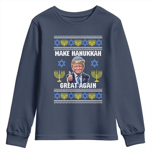 Make Hanukkah Great Again Youth Sweatshirt Funny Ugly Jewish Holiday Gift TS12 Navy Print Your Wear