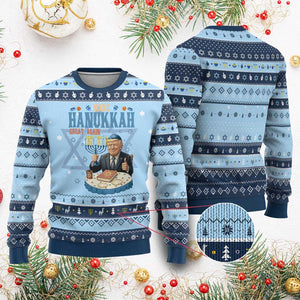Funny Jewish Holiday Hanukkah Ugly Sweater Make Chanukkah Great Again Ugly Gift TS12 Light Blue Navy Print Your Wear