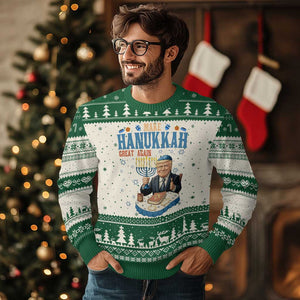 Funny Jewish Holiday Ugly Christmas Sweater Make Hanukkah Great Again Ugly Gift TS12 Beige Green Print Your Wear