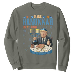Funny Jewish Holiday Sweatshirt Make Hanukkah Great Again Ugly Gift TS12 Military Green Print Your Wear