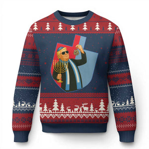 Funny Hanukkah Trump Ugly Christmas Sweater Festival Of Lights Gift TS12 Navy Red Print Your Wear