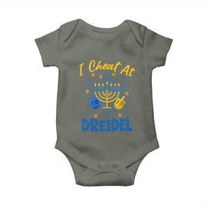 I Cheat At Dreidel Baby Onesie Funny Hanukkah Jewish Gift TS12 Military Green Print Your Wear