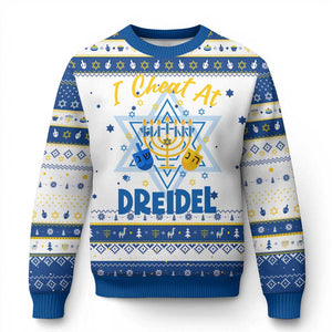 I Cheat At Dreidel Hanukkah Ugly Sweater Funny Jewish Gift TS12 White Royal Blue Print Your Wear