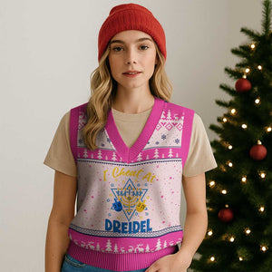 I Cheat At Dreidel V-Neck Knit Sweater Vest Funny Hanukkah Jewish Gift TS12 Hot Pink Print Your Wear