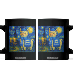 Starry Hanukkah Night Coffee Mug Funny Llama Jewish Holiday Gift TS12 Black Print Your Wear