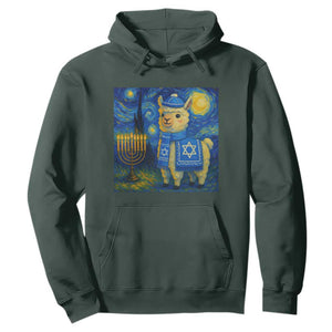 Starry Hanukkah Night Hoodie Funny Llama Jewish Holiday Gift TS12 Dark Forest Green Print Your Wear