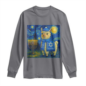 Starry Hanukkah Night Long Sleeve Shirt Funny Llama Jewish Holiday Gift TS12 Charcoal Print Your Wear
