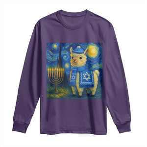 Starry Hanukkah Night Long Sleeve Shirt Funny Llama Jewish Holiday Gift TS12 Purple Print Your Wear