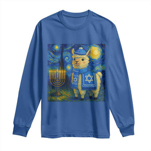 Starry Hanukkah Night Long Sleeve Shirt Funny Llama Jewish Holiday Gift TS12 Royal Blue Print Your Wear