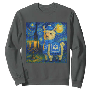 Starry Hanukkah Night Sweatshirt Funny Llama Jewish Holiday Gift TS12 Dark Heather Print Your Wear