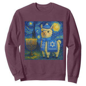 Starry Hanukkah Night Sweatshirt Funny Llama Jewish Holiday Gift TS12 Maroon Print Your Wear
