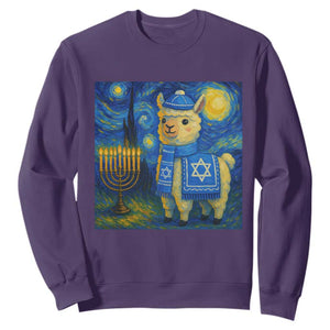 Starry Hanukkah Night Sweatshirt Funny Llama Jewish Holiday Gift TS12 Purple Print Your Wear