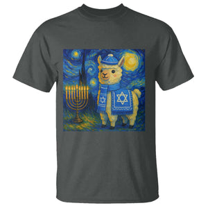 Starry Hanukkah Night T Shirt Funny Llama Jewish Holiday Gift TS12 Dark Heather Print Your Wear