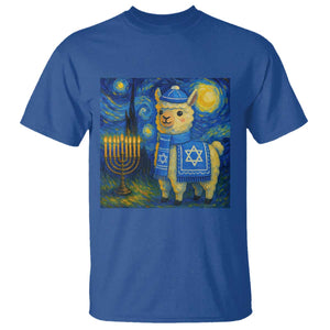 Starry Hanukkah Night T Shirt Funny Llama Jewish Holiday Gift TS12 Royal Blue Print Your Wear