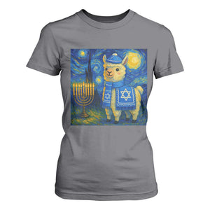 Starry Hanukkah Night T Shirt For Women Funny Llama Jewish Holiday Gift TS12 Charcoal Print Your Wear