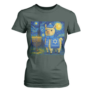 Starry Hanukkah Night T Shirt For Women Funny Llama Jewish Holiday Gift TS12 Dark Forest Green Print Your Wear